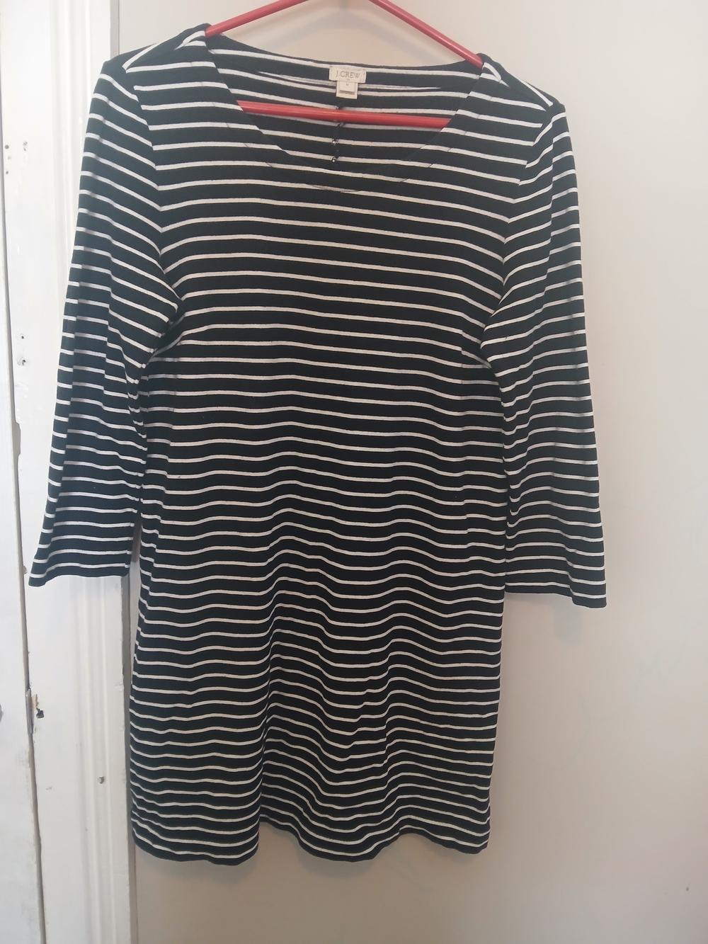 J. Crew Black and White Striped Long-Sleeve Dress